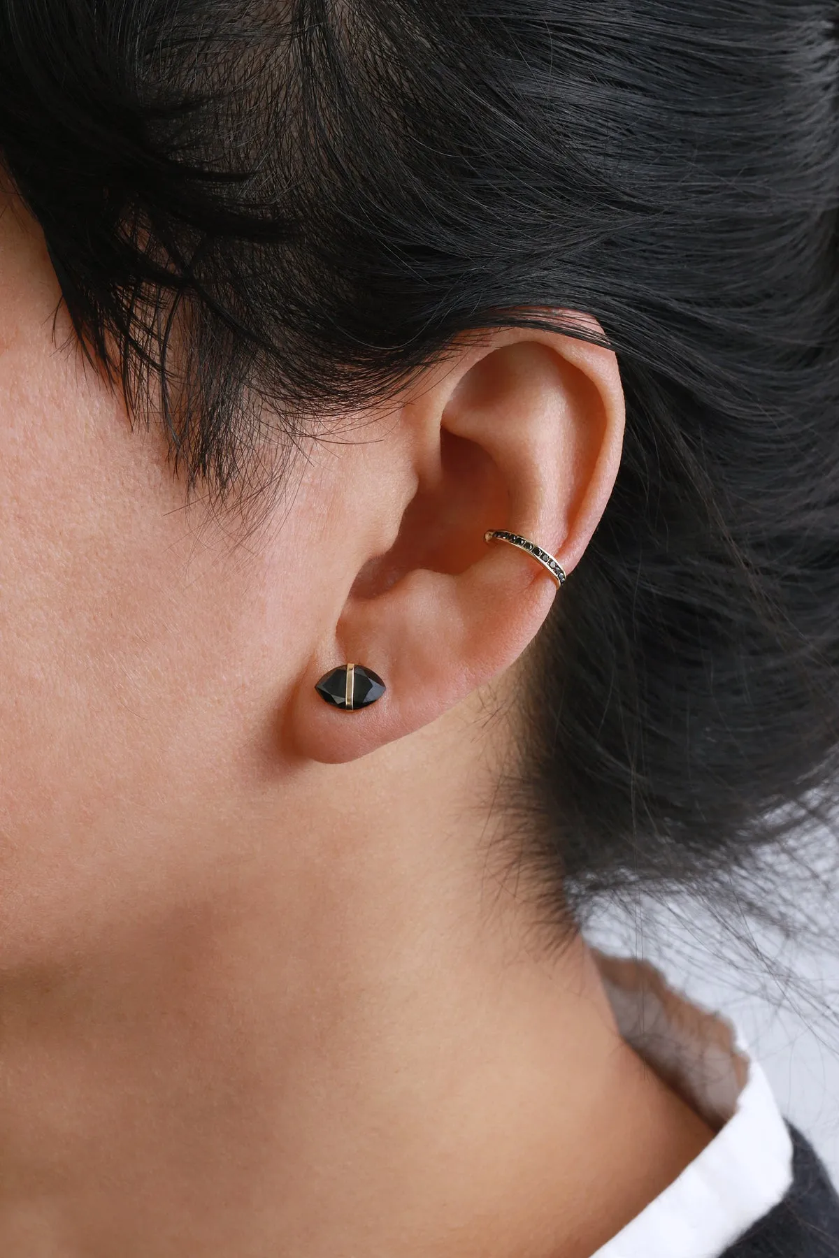 Bezel Wrapped Black Marquis Diamond Stud - half pair