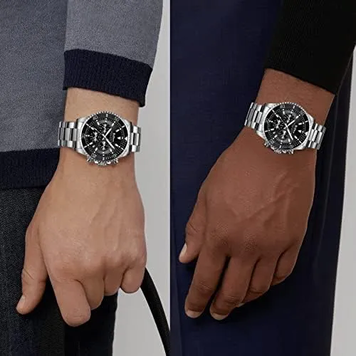 BIDEN Men's Waterproof Chronograph Watch Black Steel