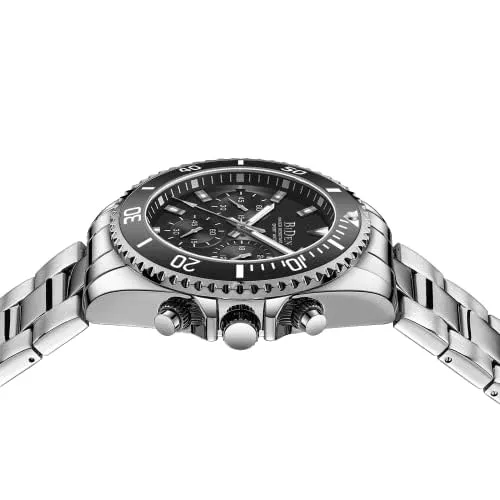 BIDEN Men's Waterproof Chronograph Watch Black Steel