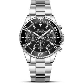 BIDEN Men's Waterproof Chronograph Watch Black Steel
