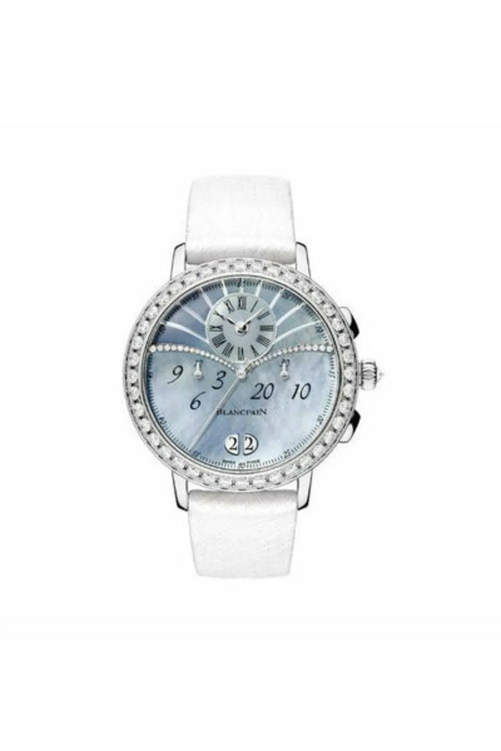 blancpain chronograph flyback grande date 38.6mm 18k white gold ladies watch