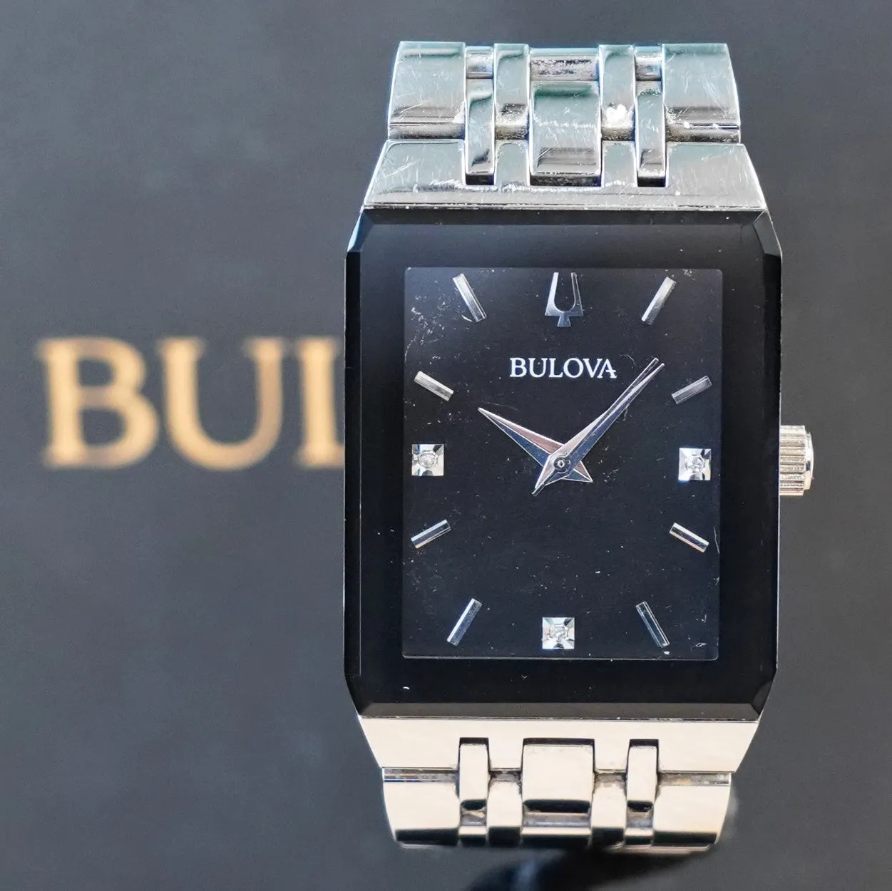 BULOVA Modern Quadra Watch 96D145 ALL S.S. Diamond Dial ALL Original in Box!