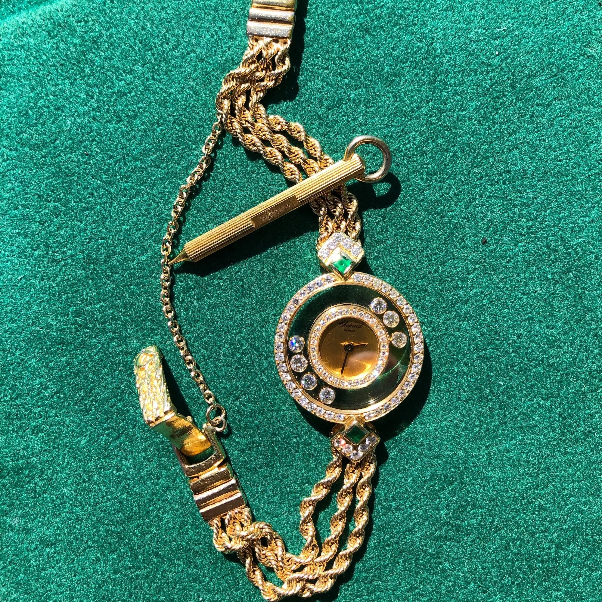 Chopard Happy Diamonds Emerald 18K Yellow Gold Ladies Wristwatch