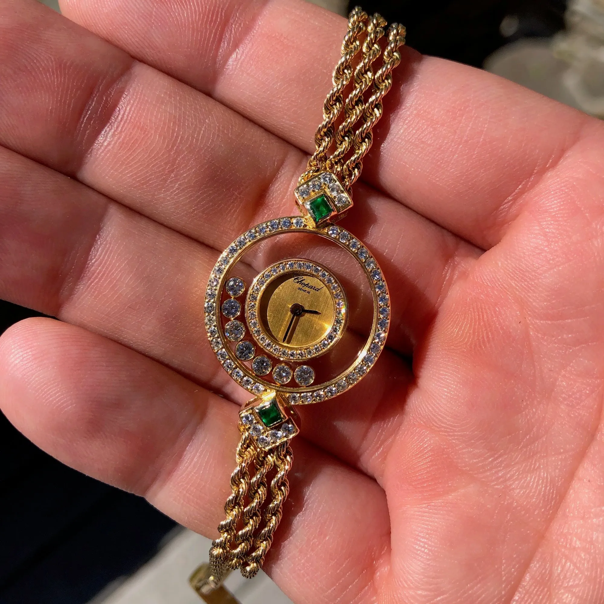 Chopard Happy Diamonds Emerald 18K Yellow Gold Ladies Wristwatch