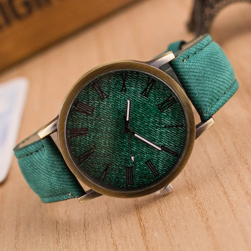 Classic Denim Strap Roman Number Watch