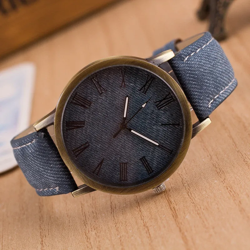 Classic Denim Strap Roman Number Watch