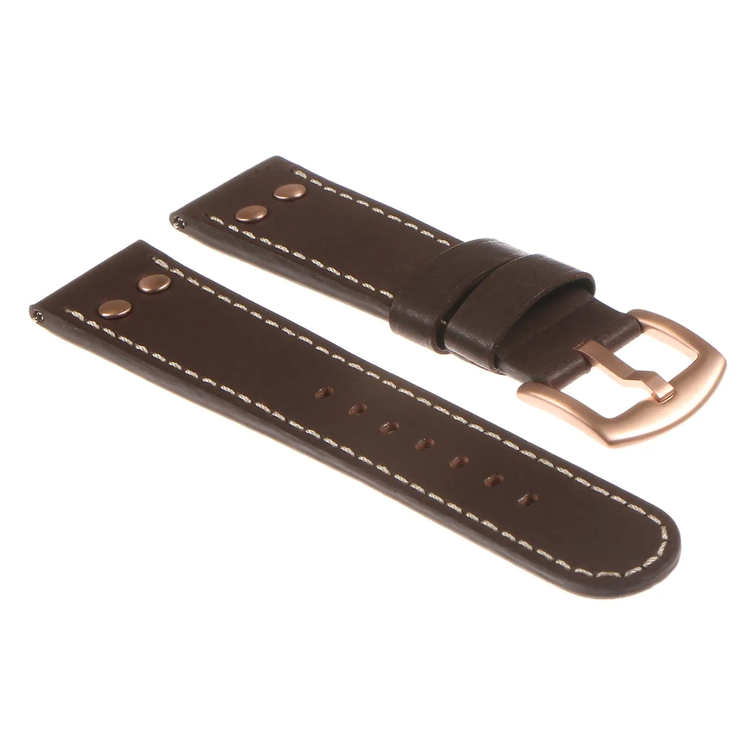 DASSARI Pilot Leather Watch Band w/ Rose Gold Rivets