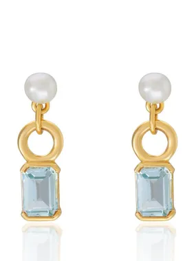 Elena pearl earrings with blue topaz