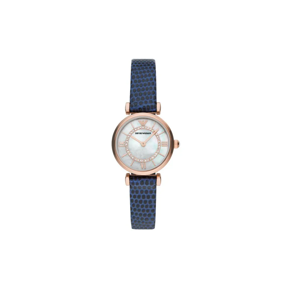 Emporio Armani Two-Hand Blue Leather Watch