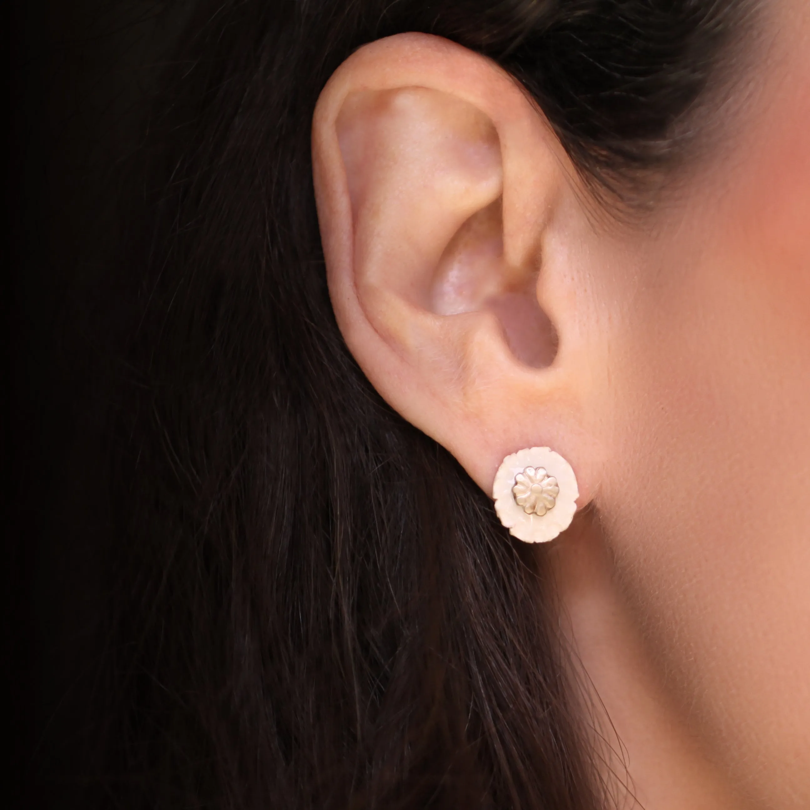 LFrank   Carey Lowell - Porcelain Button Flower Stud Earring