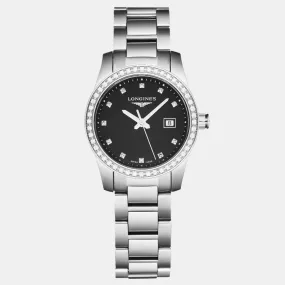 Longines Conquest Black Dial Diamond Stainless Steel Quartz Ladies Watch L3.300.0.57.6