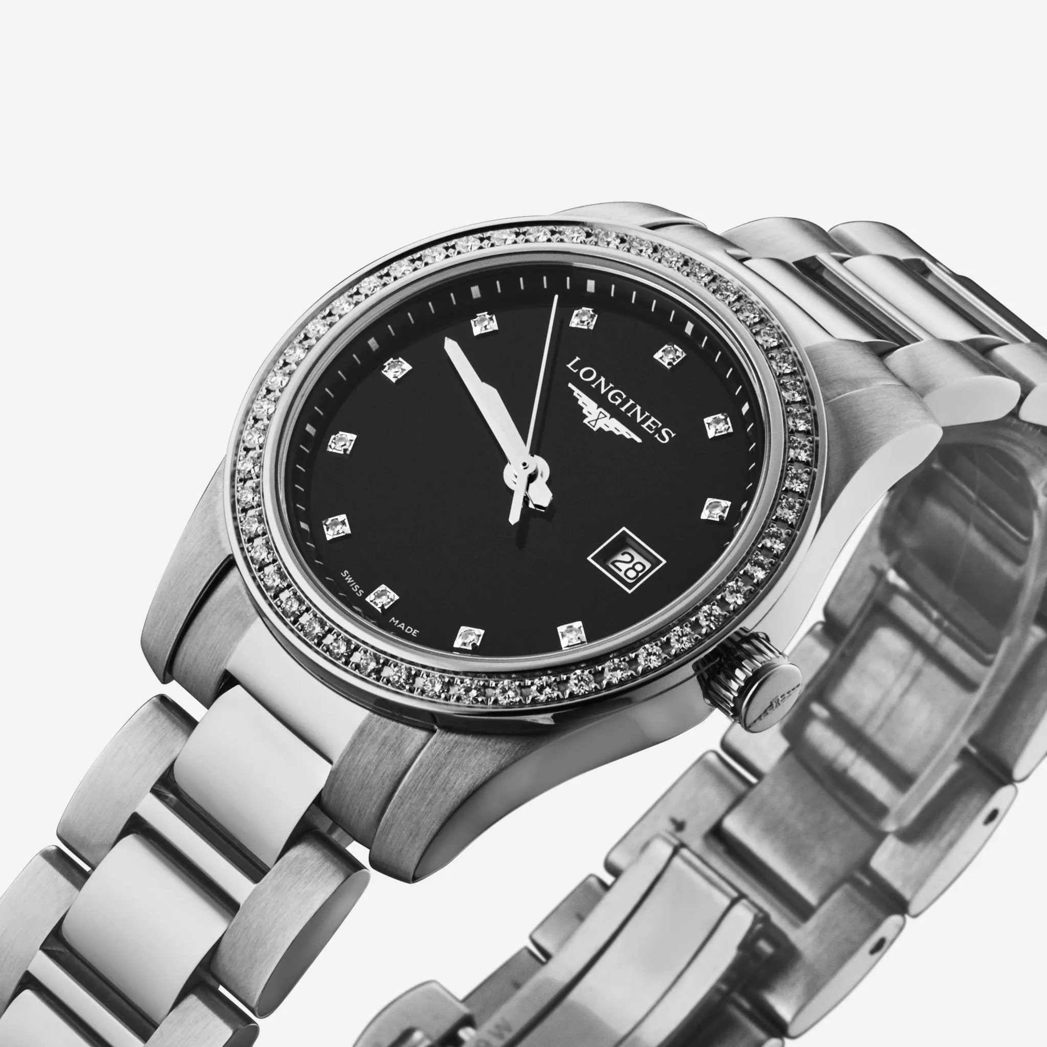Longines Conquest Black Dial Diamond Stainless Steel Quartz Ladies Watch L3.300.0.57.6