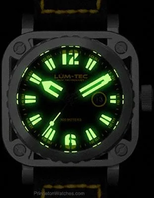 Lum-Tec G4 Mens - Stainless Steel - Yellow Accents - Leather - 200 Meters