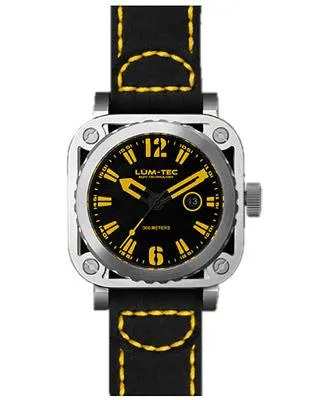 Lum-Tec G4 Mens - Stainless Steel - Yellow Accents - Leather - 200 Meters