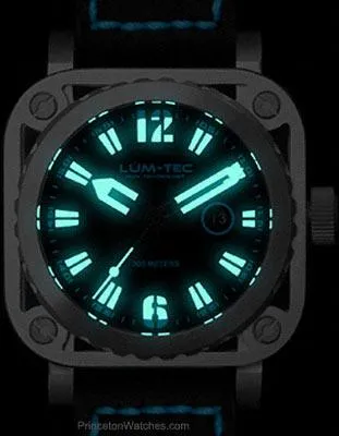 Lum-Tec G5 Mens - Stainless Steel - Blue Accents - Leather - 200 Meters