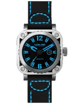 Lum-Tec G5 Mens - Stainless Steel - Blue Accents - Leather - 200 Meters