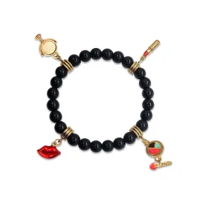 Makeup Artist Genuine Onyx Charm Bracelet | Handmade in USA | 4 Hand-Painted Charms
