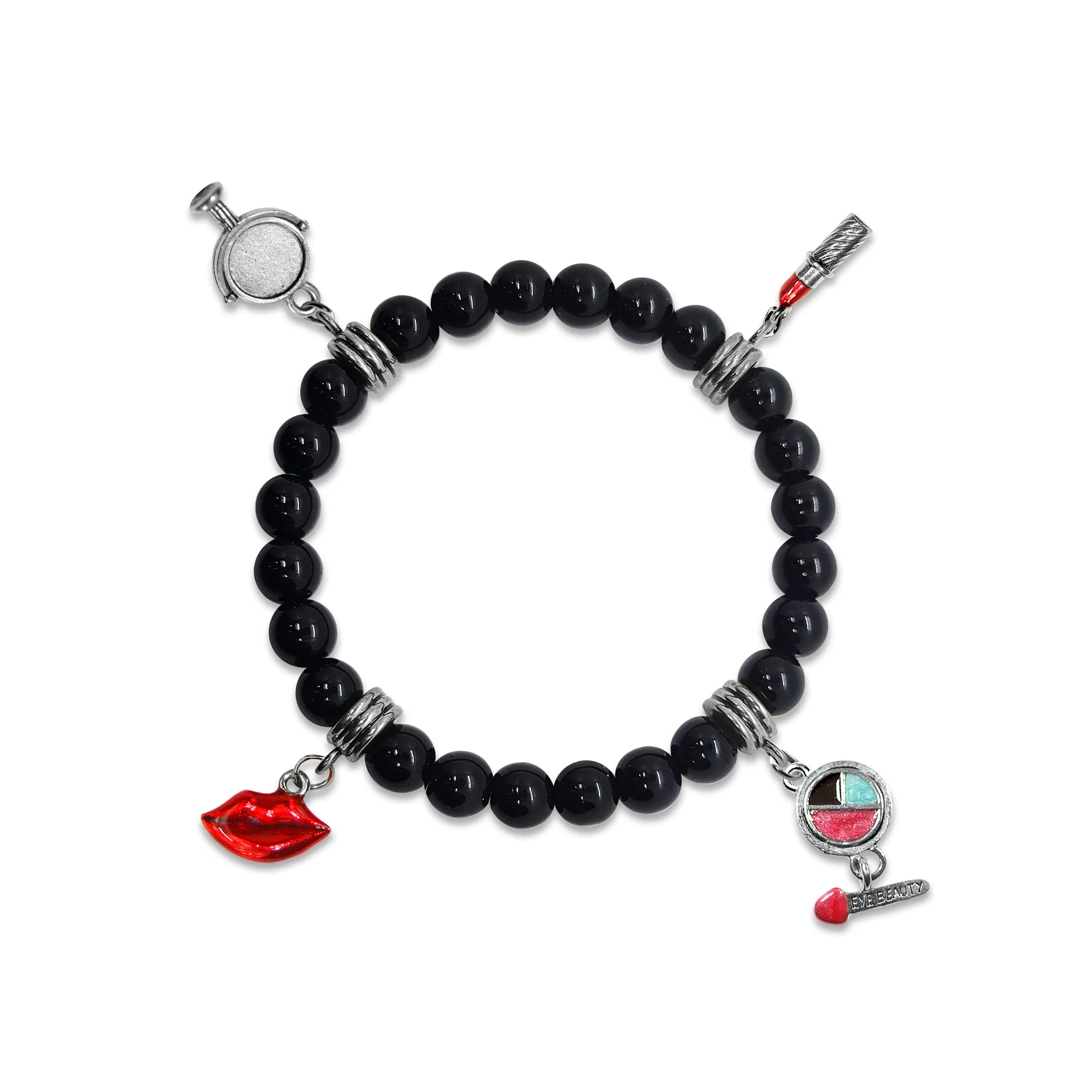 Makeup Artist Genuine Onyx Charm Bracelet | Handmade in USA | 4 Hand-Painted Charms