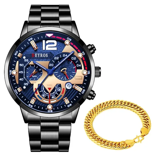 Men Classic Gold Stainless Steel Quartz Watches