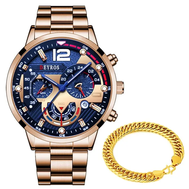 Men Classic Gold Stainless Steel Quartz Watches