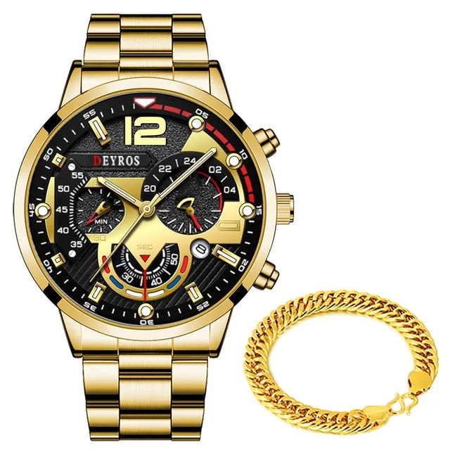 Men Classic Gold Stainless Steel Quartz Watches