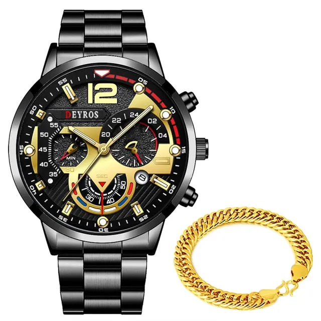 Men Classic Gold Stainless Steel Quartz Watches