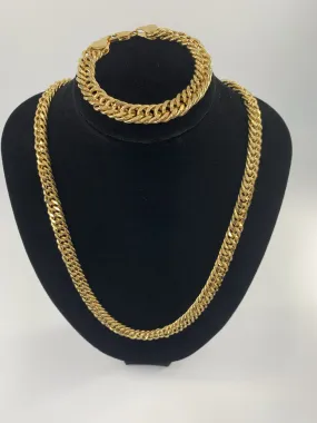 Men’s 18k gold double Miami Cuban link necklace and bracelet set