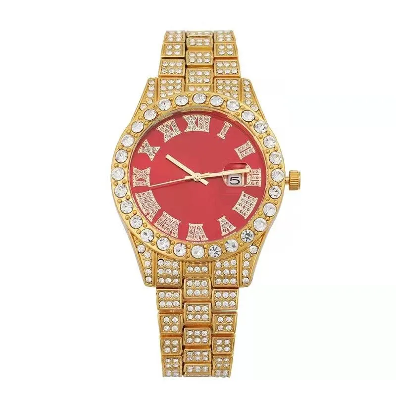 Men's Fashion Diamond Stainless Calendar & Clock Auto Quartz Male Watch dy01