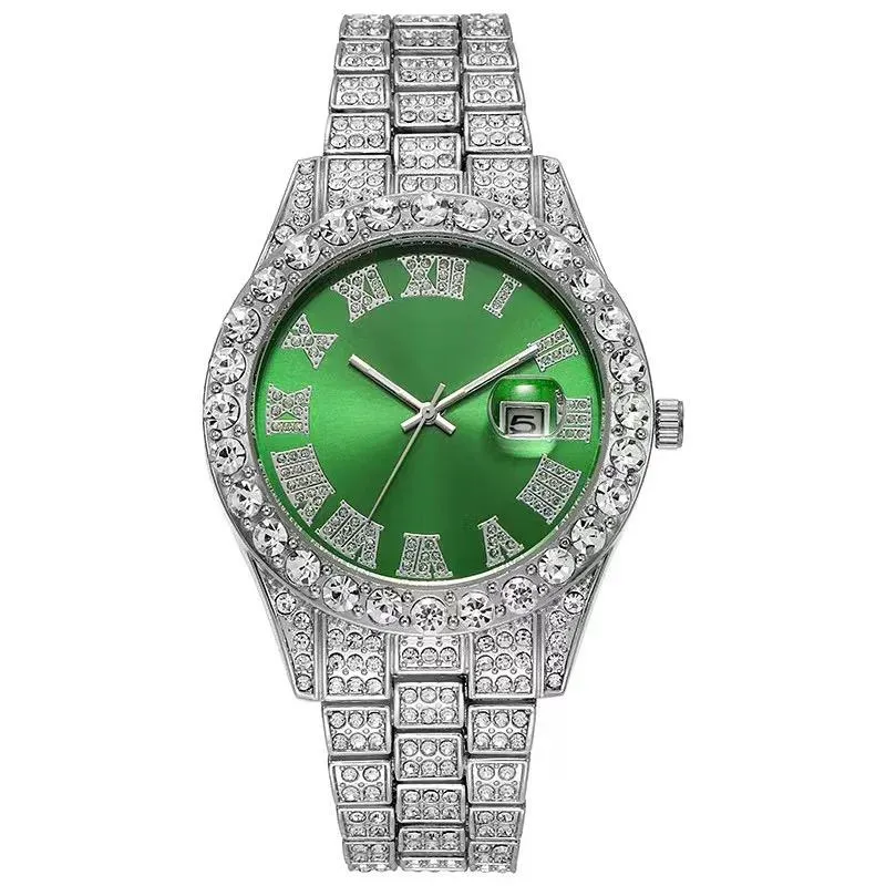 Men's Fashion Diamond Stainless Calendar & Clock Auto Quartz Male Watch dy01