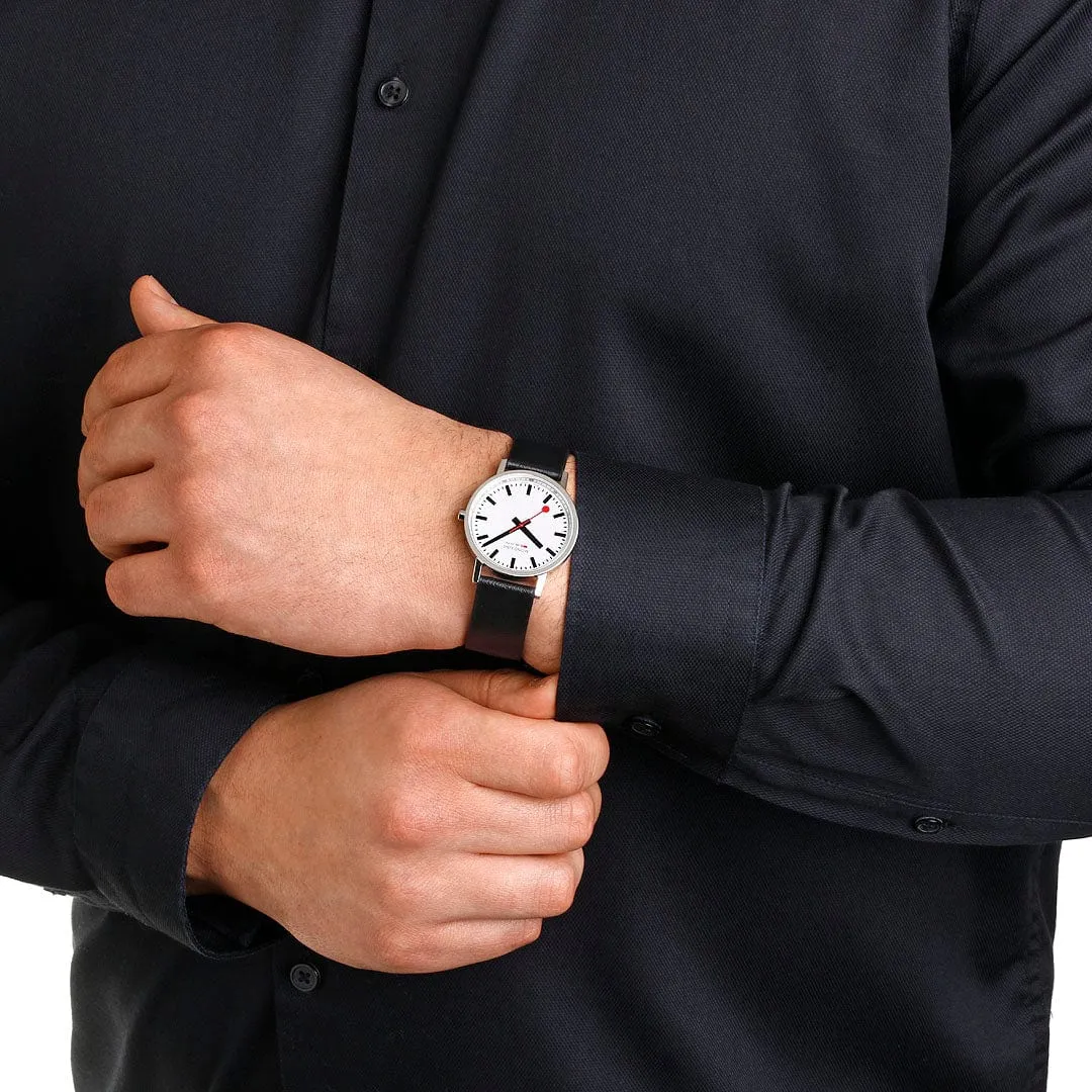Mondaine CLASSIC, 36MM, BLACK VEGAN WATCH A660.30314.11SBBV