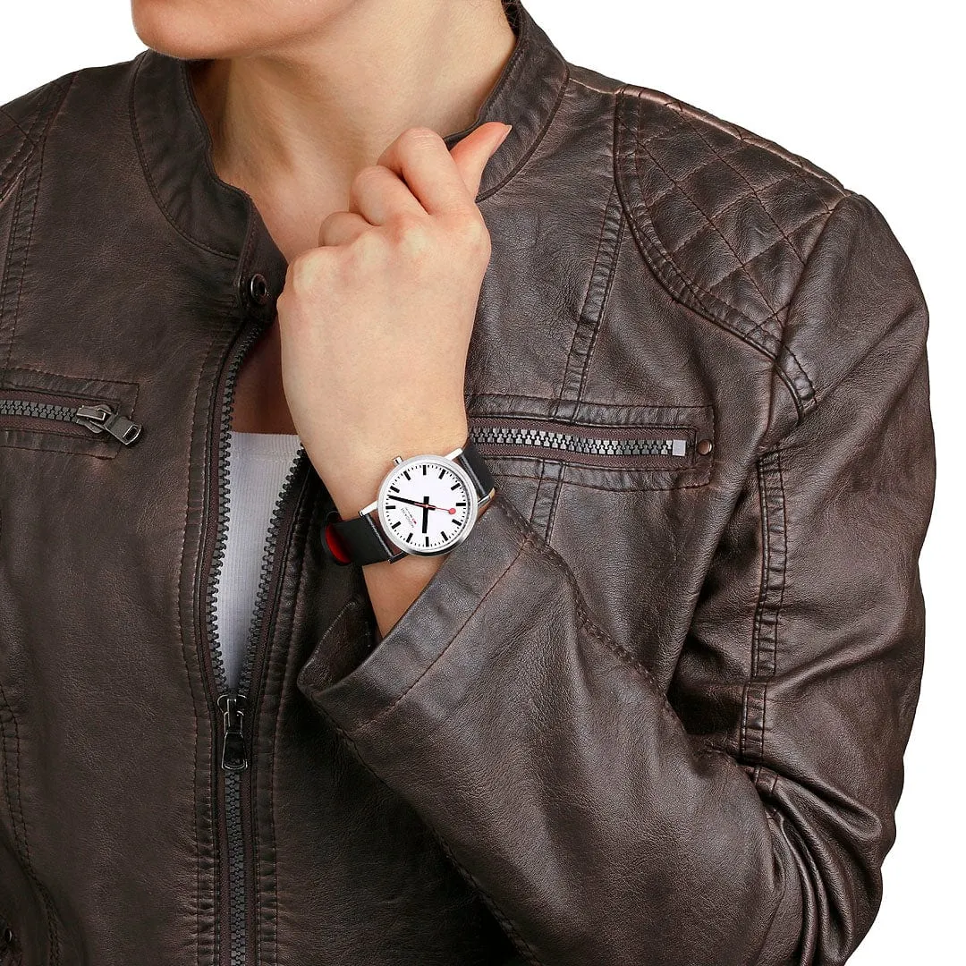 Mondaine CLASSIC, 36MM, BLACK VEGAN WATCH A660.30314.11SBBV