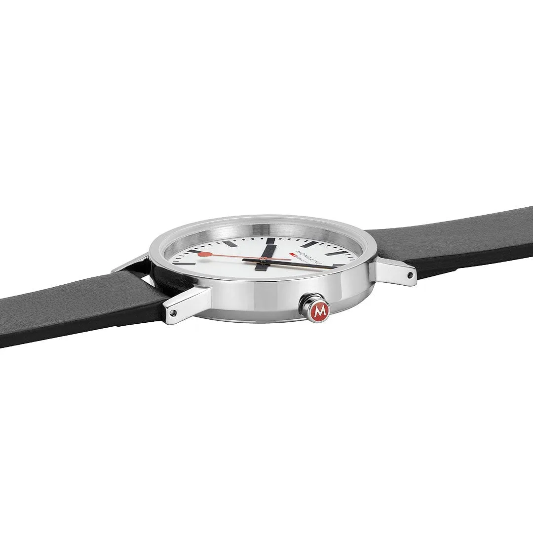 Mondaine CLASSIC, 36MM, BLACK VEGAN WATCH A660.30314.11SBBV