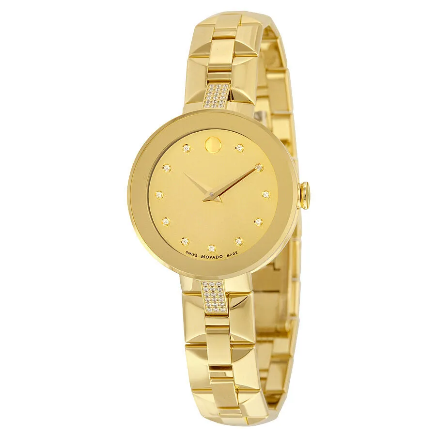 Movado Sapphire Yellow Mirror Diamond Dial Ladies Watch 0606817