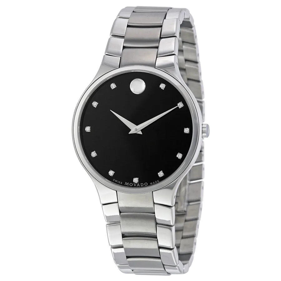 Movado Serio Diamond Black Dial Stainless Steel Men's Watch 0606490