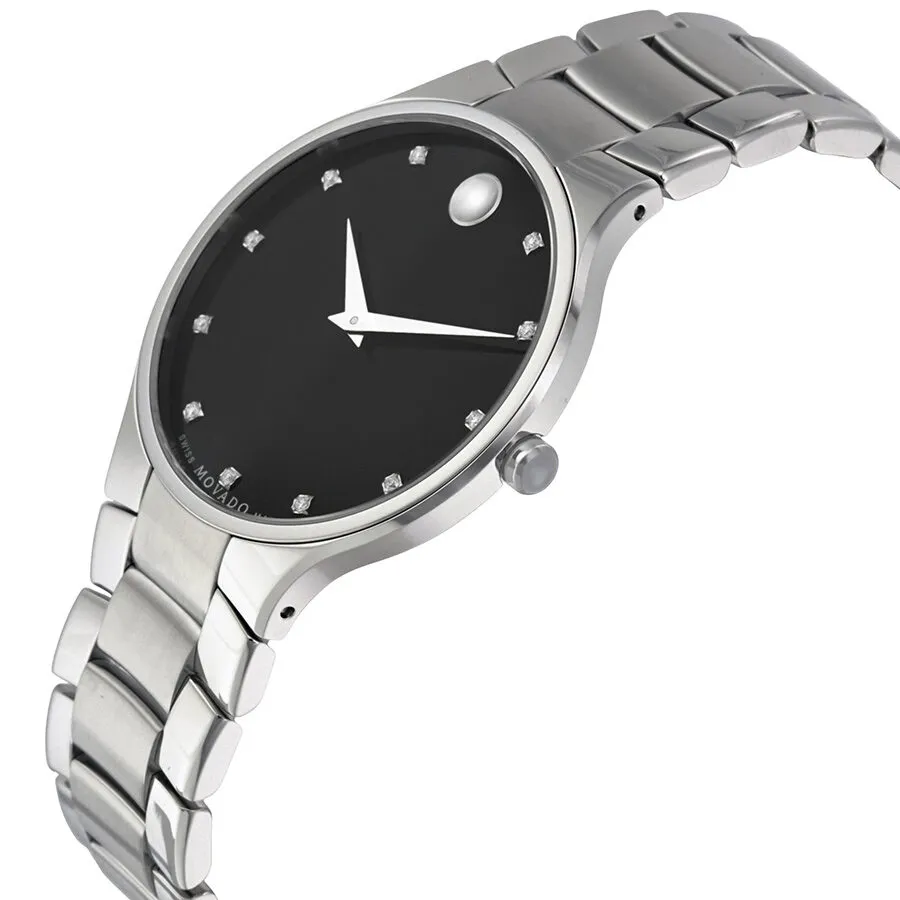Movado Serio Diamond Black Dial Stainless Steel Men's Watch 0606490
