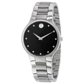 Movado Serio Diamond Black Dial Stainless Steel Men's Watch 0606490