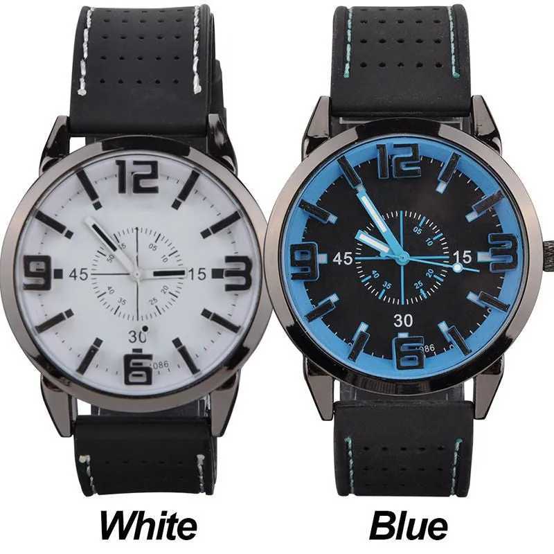 New Men Watch Quartz Watch with Rubber Strap Band Wrist Watch Men Gift
