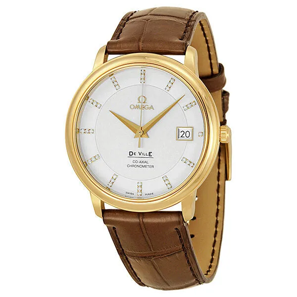 Omega De Ville Prestige Automatic Silver Diamond Dial Yellow Gold Men's Watch 4617.35.02