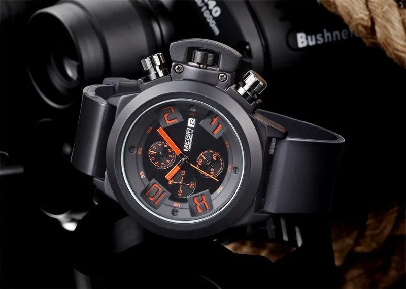 Original MEGIR CHRONOGRAPH 24 Hours Function Men's Sport Watch Silicone Wrist Watch Army Military Watch Montre Homme Reloj