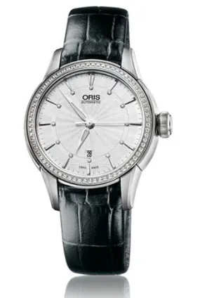 Oris Artelier Date Silver Dial Black Leather Ladies Watch 01 561 7687 4951-07 5 14 60FC