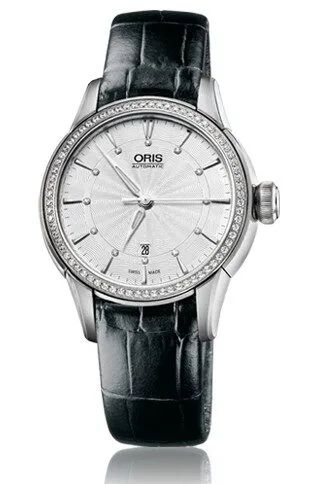 Oris Artelier Date Silver Dial Black Leather Ladies Watch 01 561 7687 4951-07 5 14 60FC