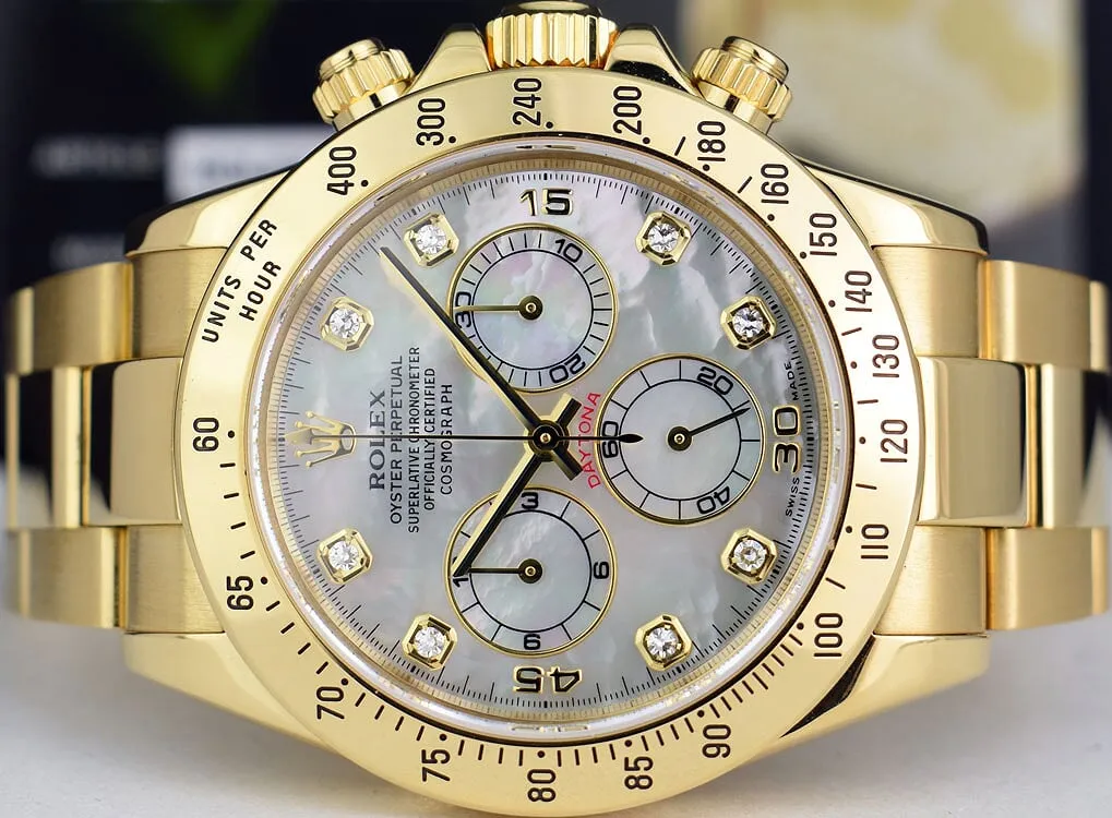 ROLEX 18kt Gold Daytona Mother Of Pearl Diamond Dial Model 116528