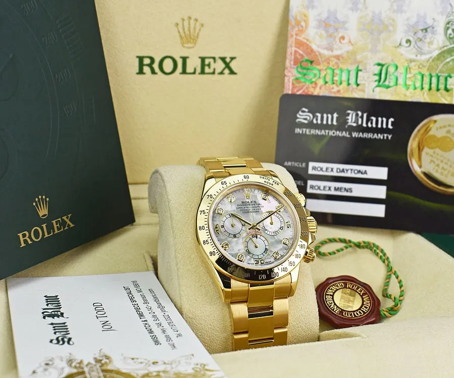 ROLEX 18kt Gold Daytona Mother Of Pearl Diamond Dial Model 116528
