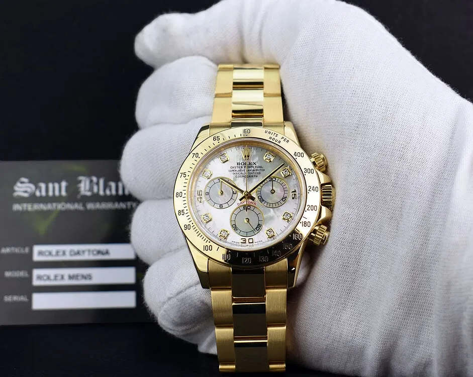 ROLEX 18kt Gold Daytona Mother Of Pearl Diamond Dial Model 116528