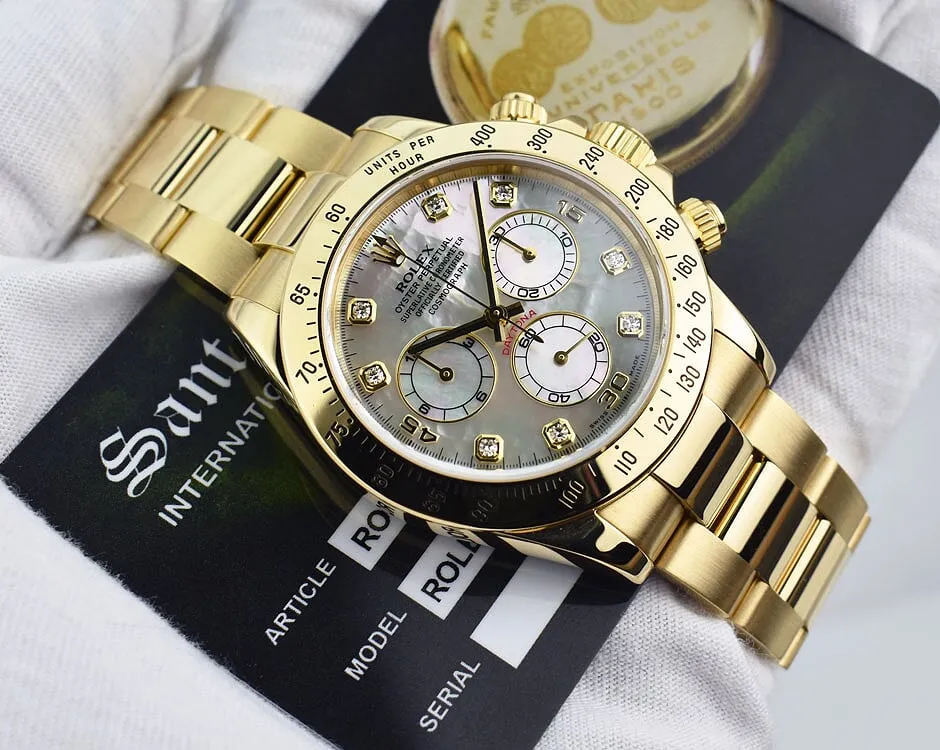 ROLEX 18kt Gold Daytona Mother Of Pearl Diamond Dial Model 116528