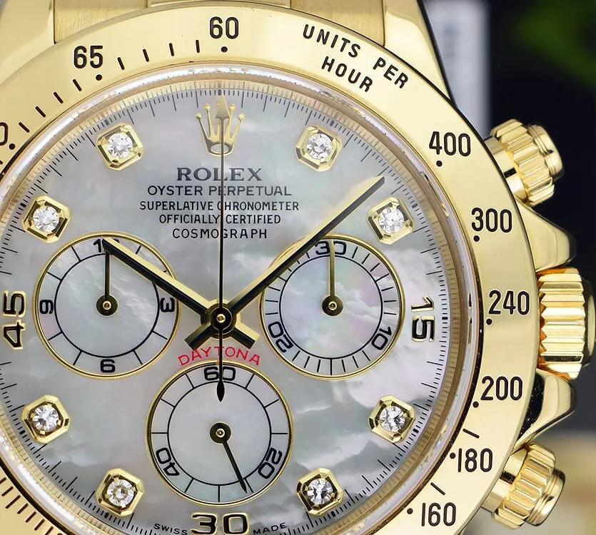 ROLEX 18kt Gold Daytona Mother Of Pearl Diamond Dial Model 116528