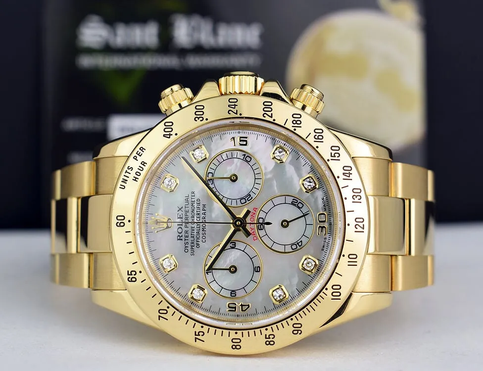 ROLEX 18kt Gold Daytona Mother Of Pearl Diamond Dial Model 116528