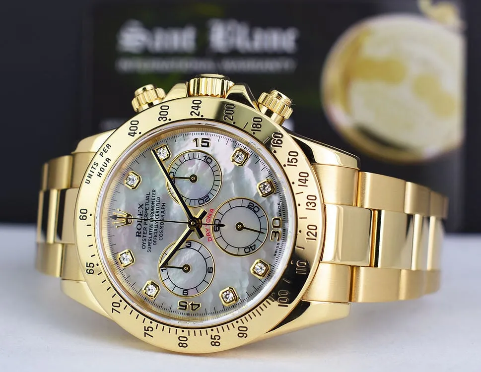 ROLEX 18kt Gold Daytona Mother Of Pearl Diamond Dial Model 116528