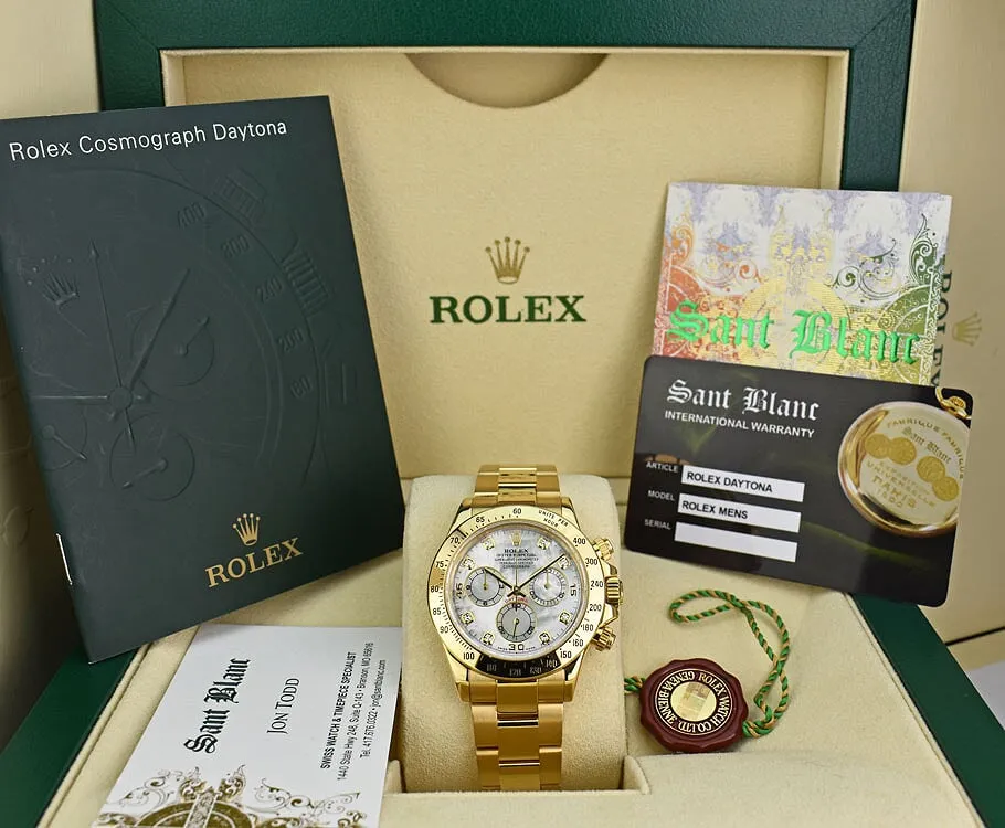 ROLEX 18kt Gold Daytona Mother Of Pearl Diamond Dial Model 116528