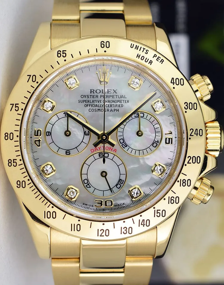 ROLEX 18kt Gold Daytona Mother Of Pearl Diamond Dial Model 116528
